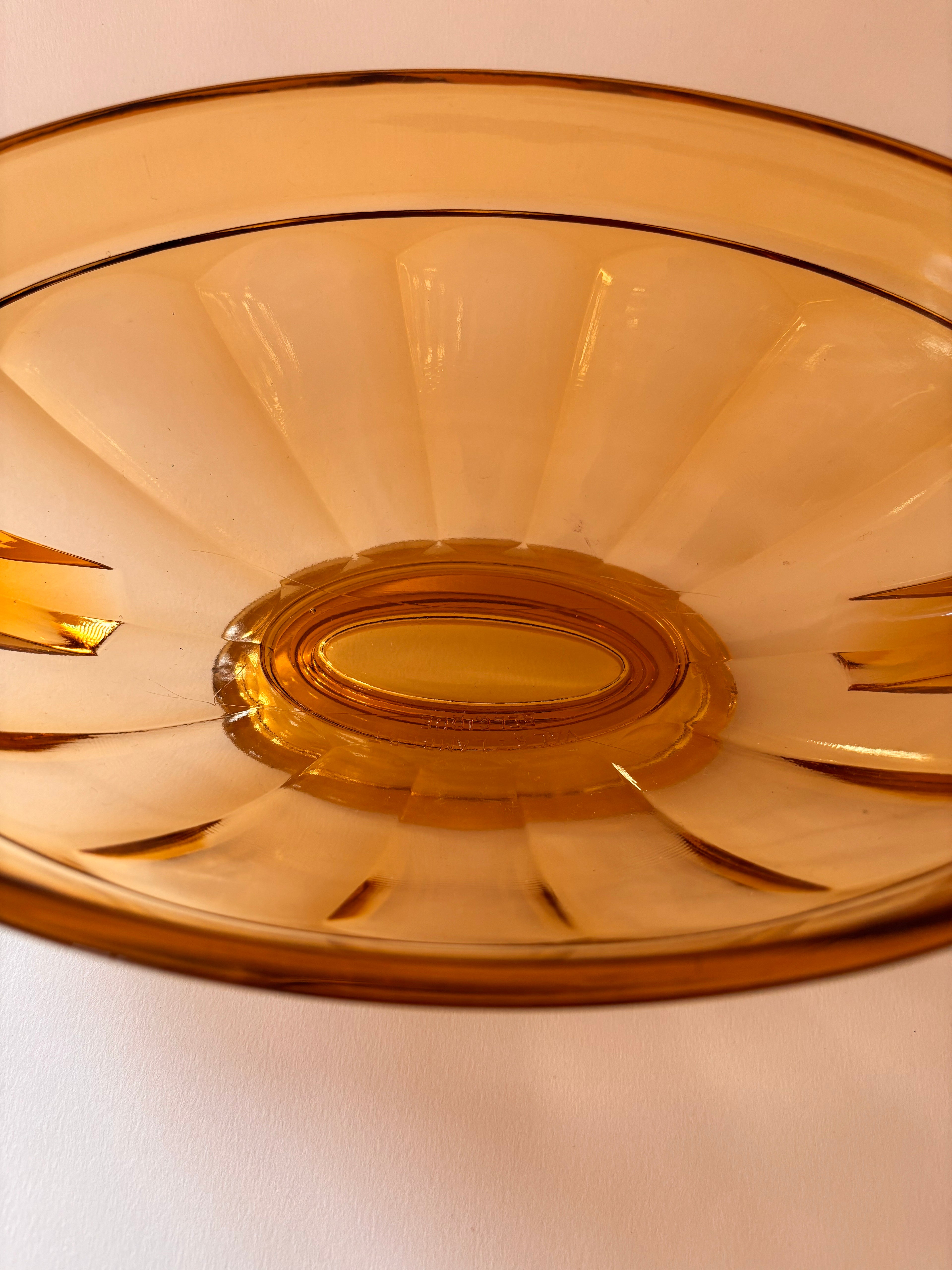 Interior of a vintage Val Saint Lambert bowl showing Val Saint Lambert Belgique mark