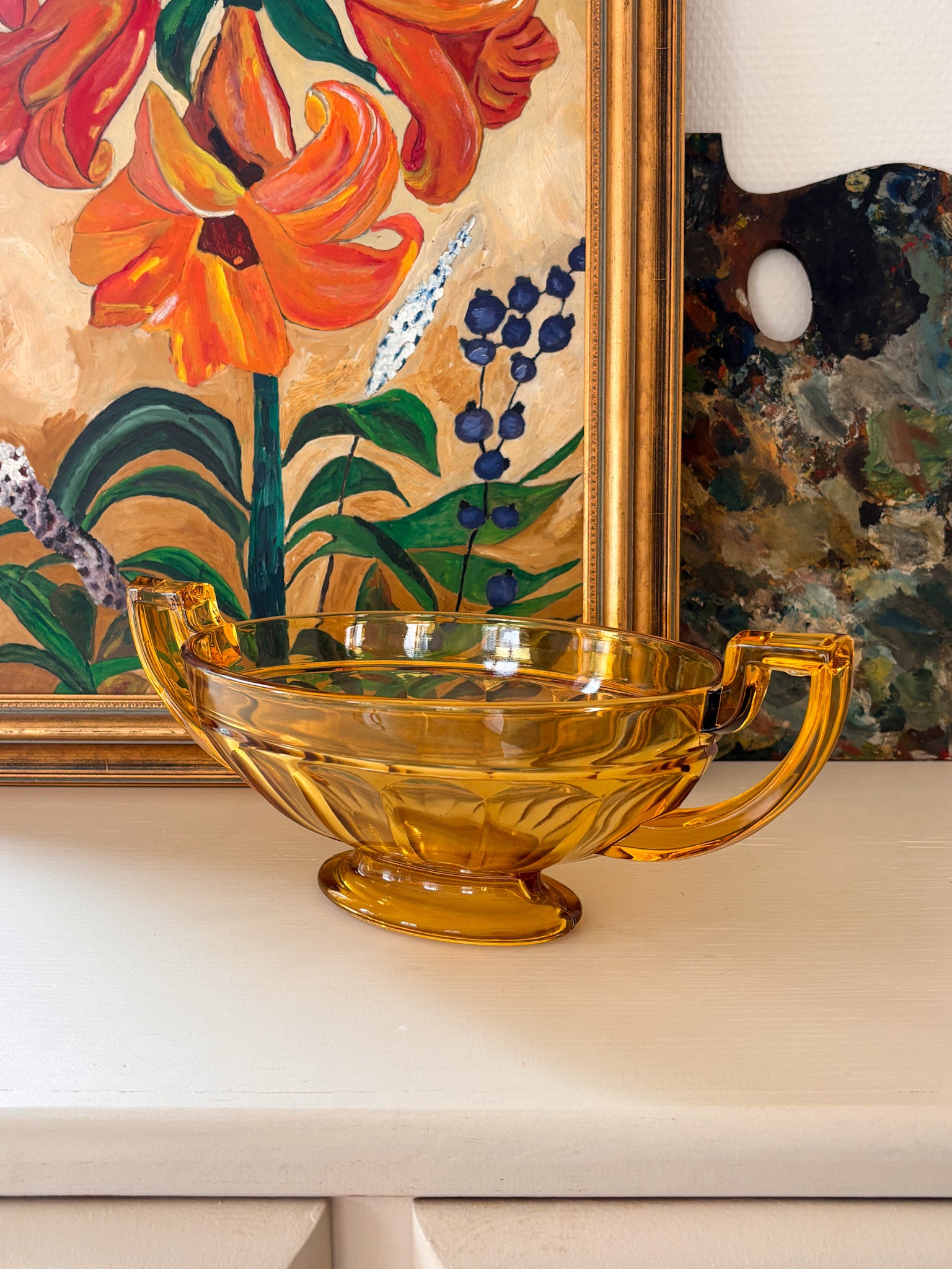 vintage Val Saint Lambert amber glass Bowl. Home decor