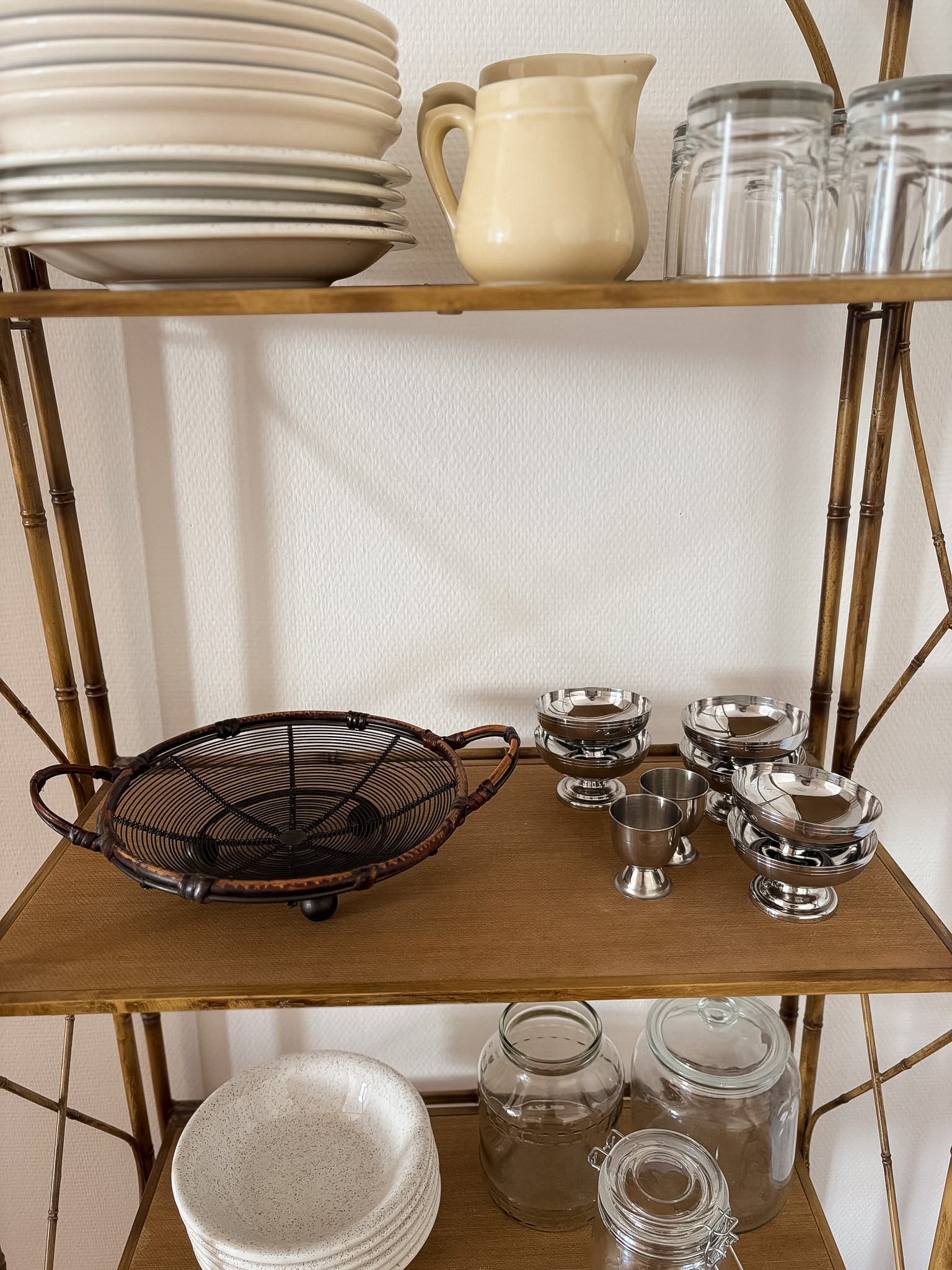 Vintage Wire Basket with Rattan Rim