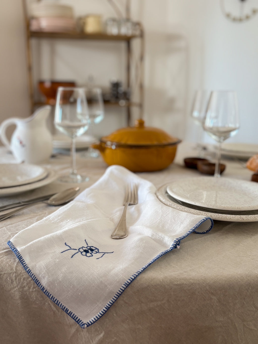Set of Six Vintage Napkin with Hand Embroidery