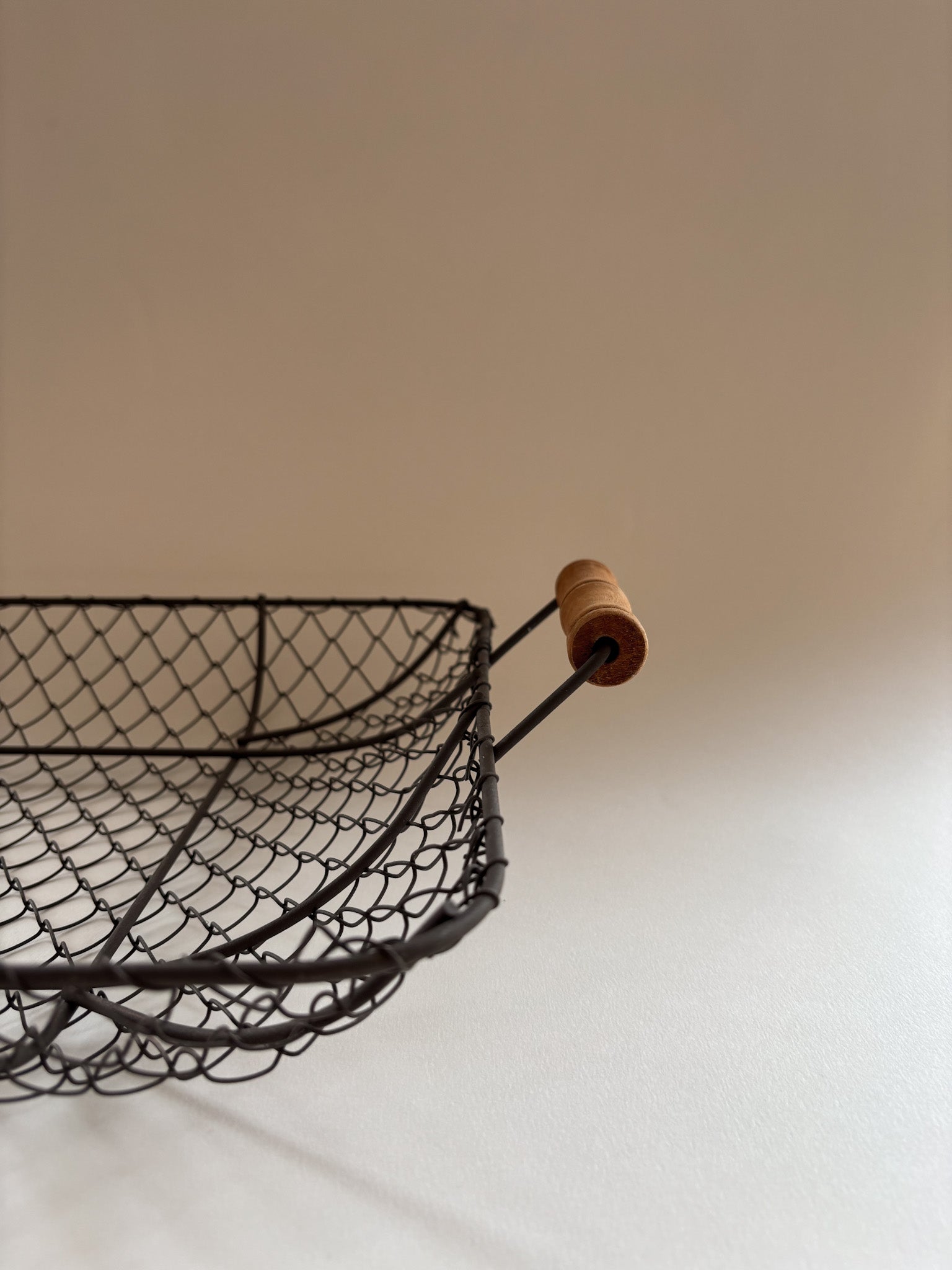 French Metal Wire Fruit Basket with Wooden Handles