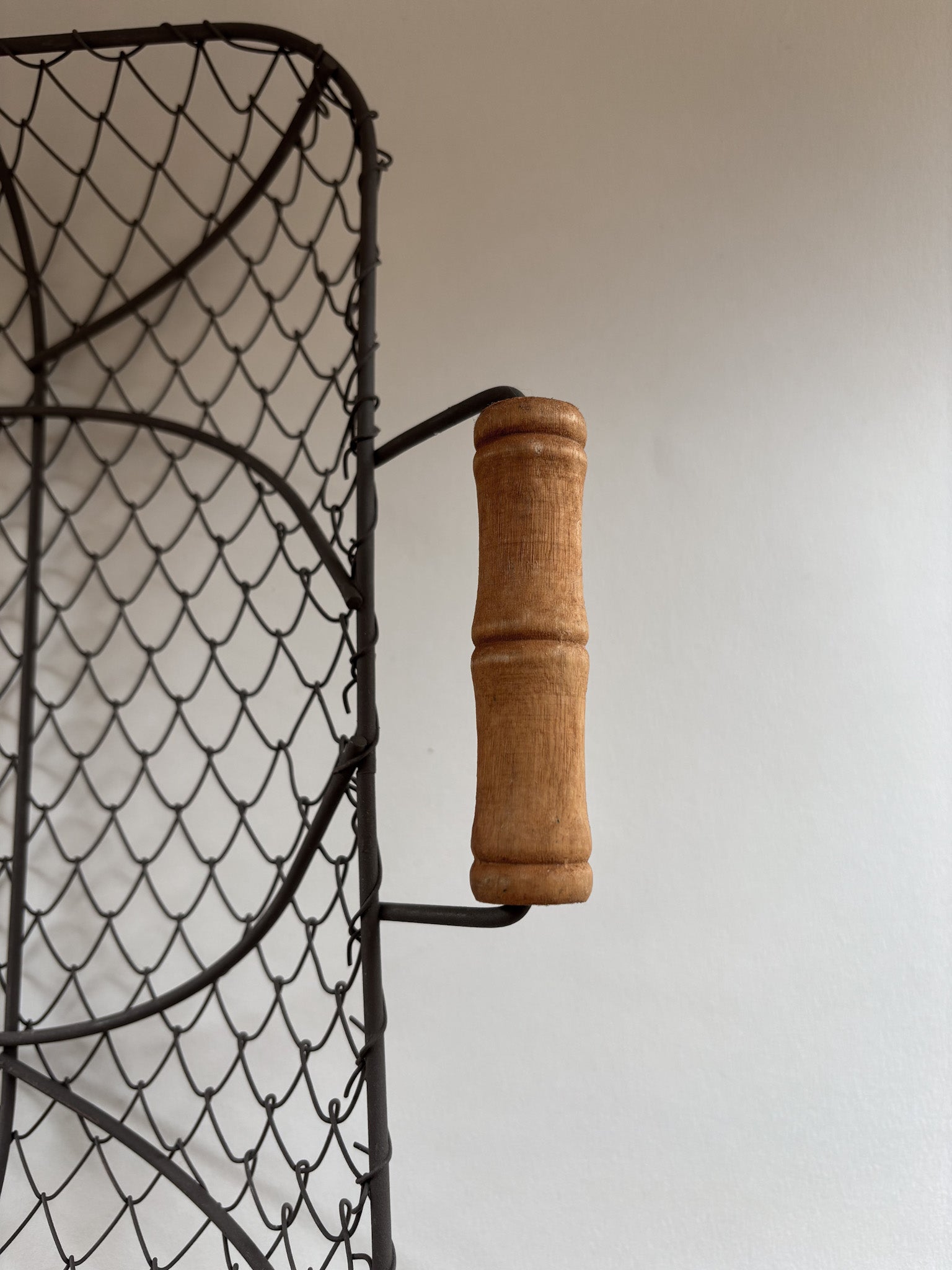 French Metal Wire Fruit Basket with Wooden Handles