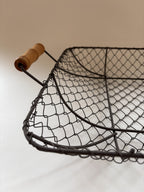 French Metal Wire Fruit Basket with Wooden Handles