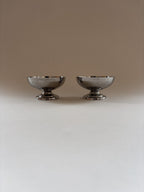 Two vintage L'Étang & Rémy stainless steel dessert cups  showing depth and form