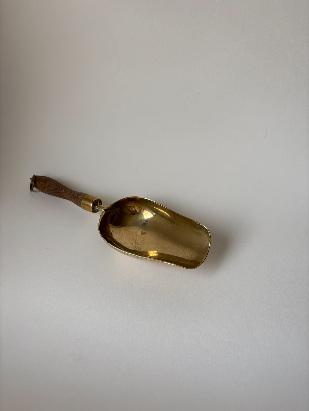 Vintage Large Brass Grain Scoop with Wooden Handle