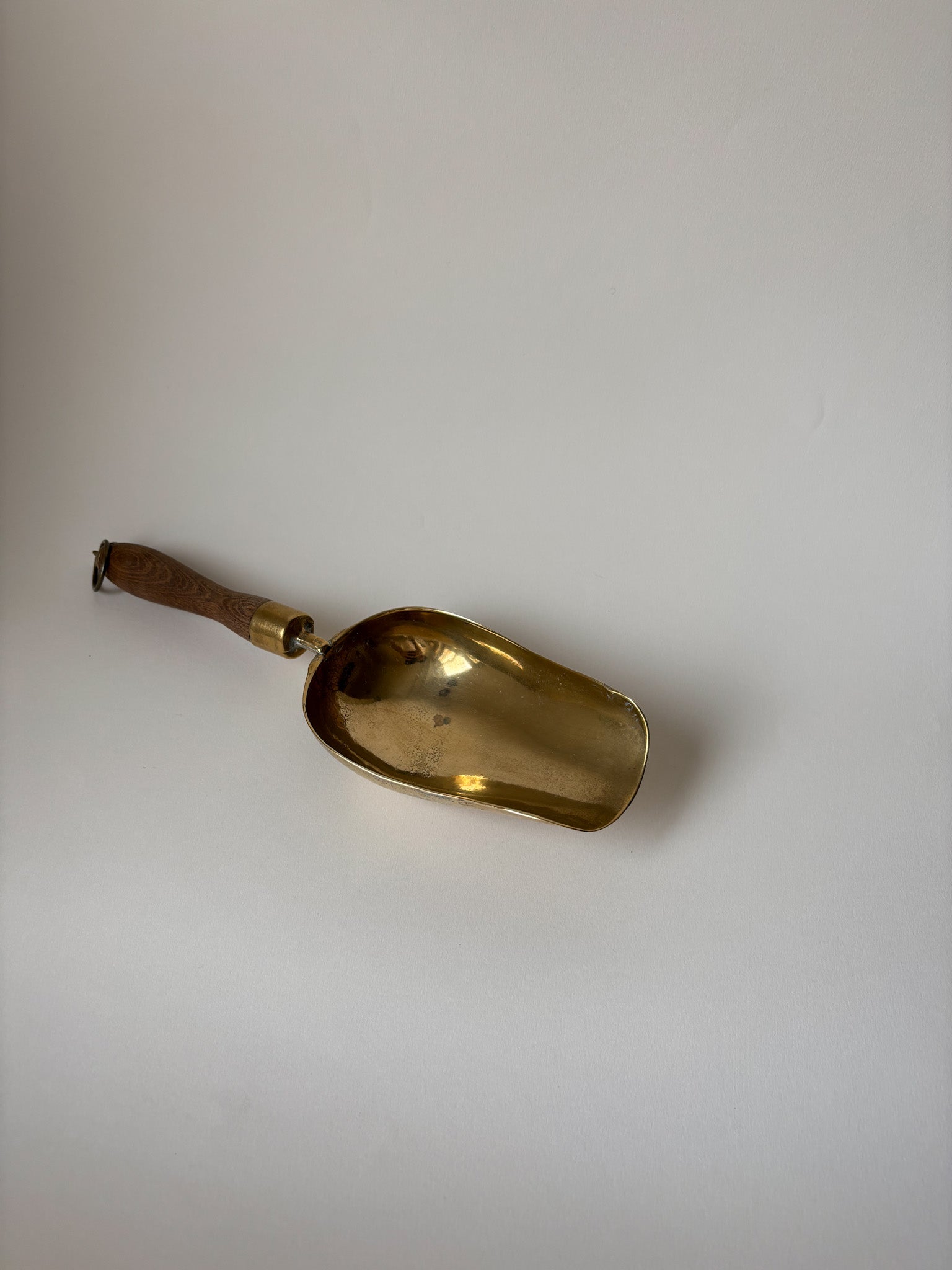 Vintage Large Brass Grain Scoop with Wooden Handle