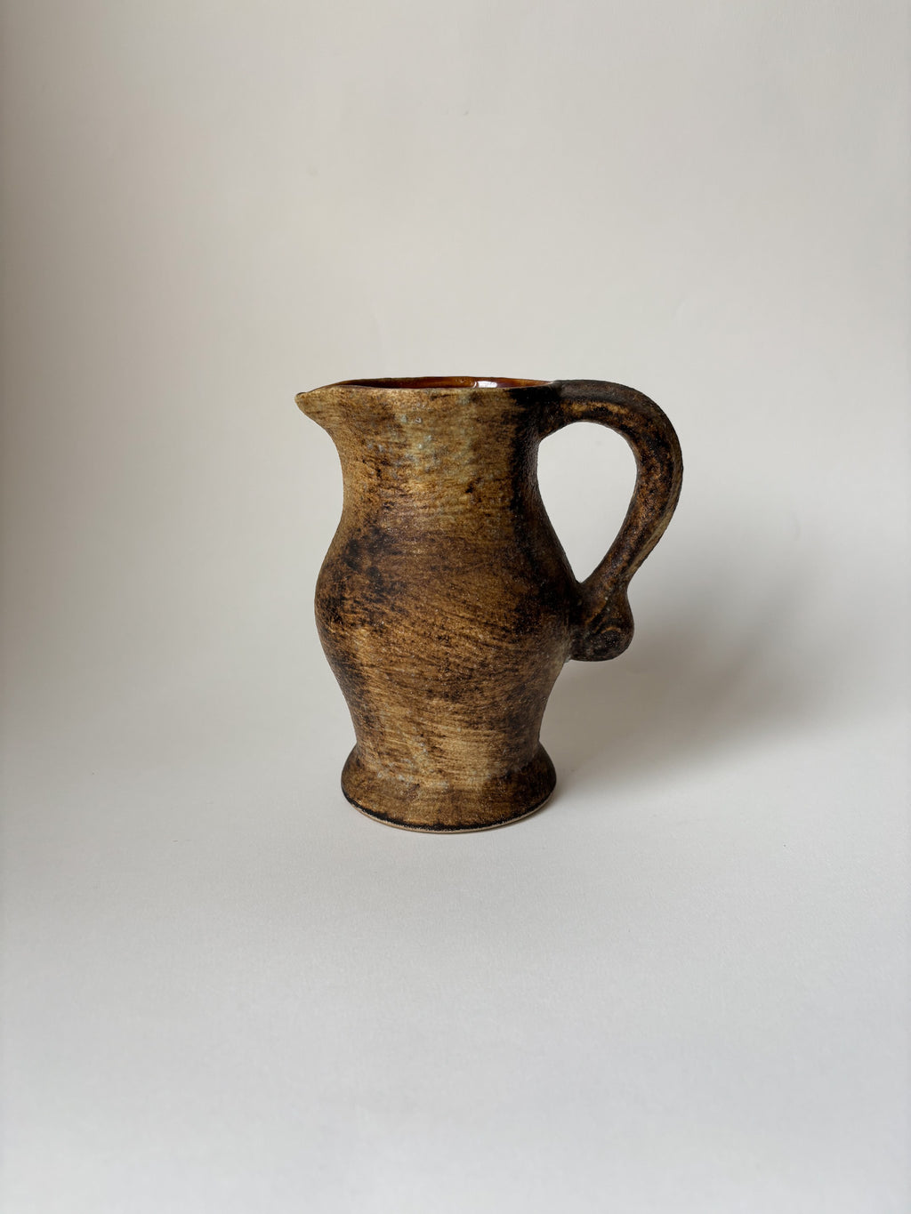 Vintage Stoneware Jug with Brown and Beige Glaze