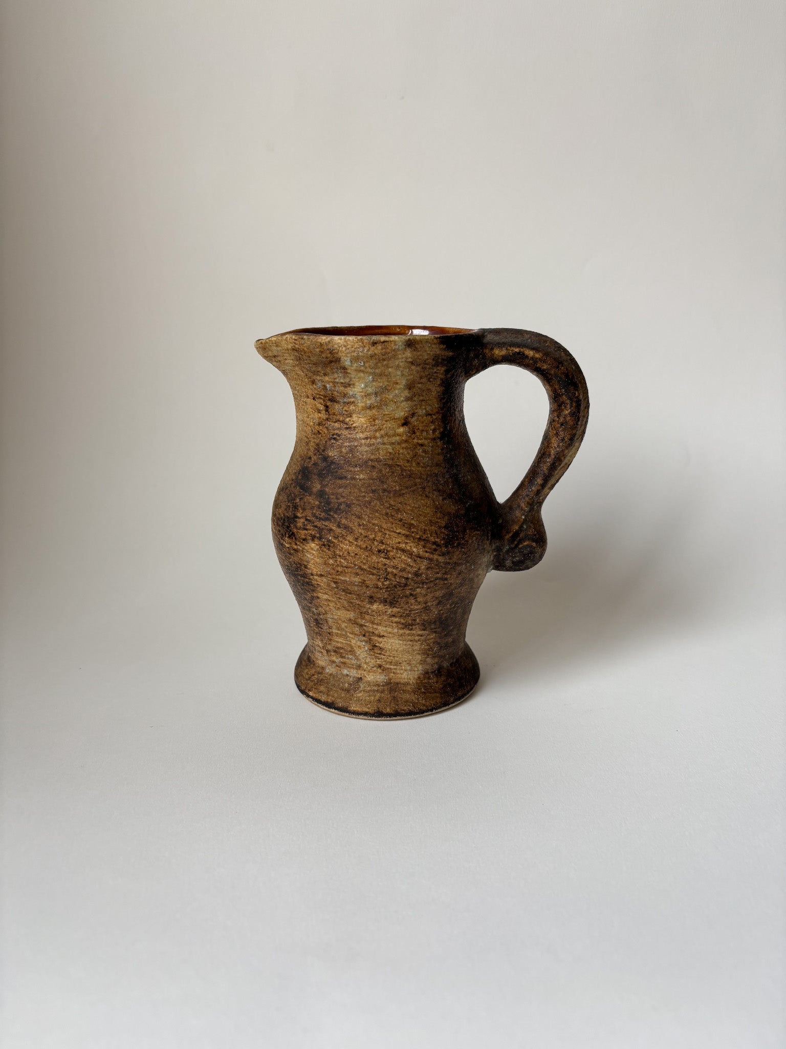Vintage Stoneware Jug with Brown and Beige Glaze