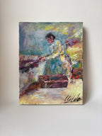 Vintage Oil on Canvas, Woman at Work in the Fields