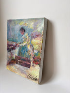 Vintage Oil on Canvas, Woman at Work in the Fields