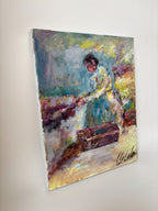Vintage Oil on Canvas, Woman at Work in the Fields