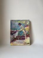 Vintage Oil on Canvas, Woman at Work in the Fields
