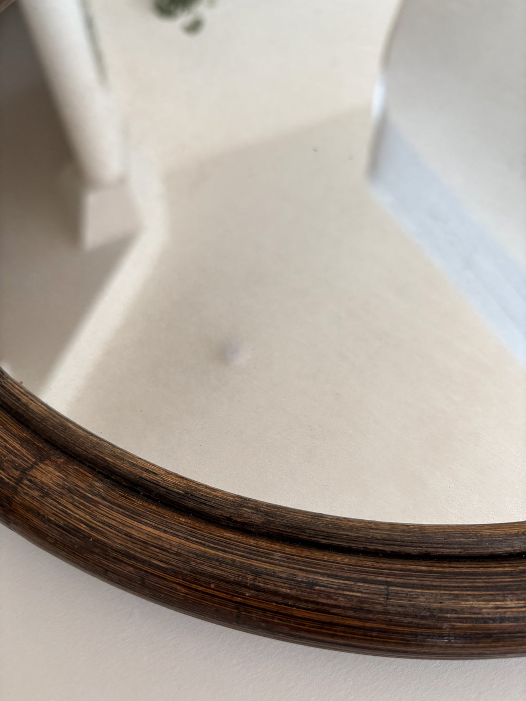 Vintage Round Mirror with Natural Bamboo Frame