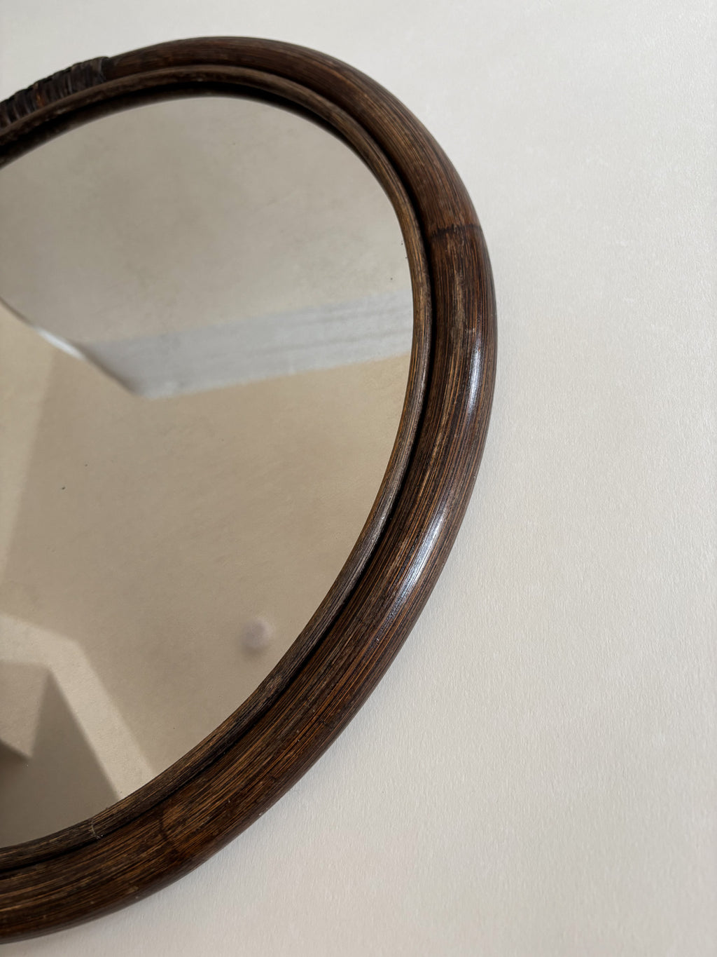 Vintage Round Mirror with Natural Bamboo Frame