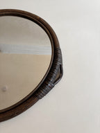 Vintage Round Mirror with Natural Bamboo Frame