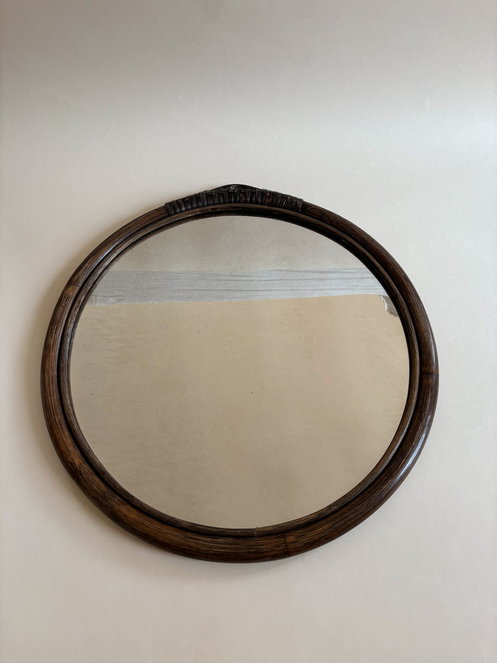 Vintage Round Mirror with Natural Bamboo Frame