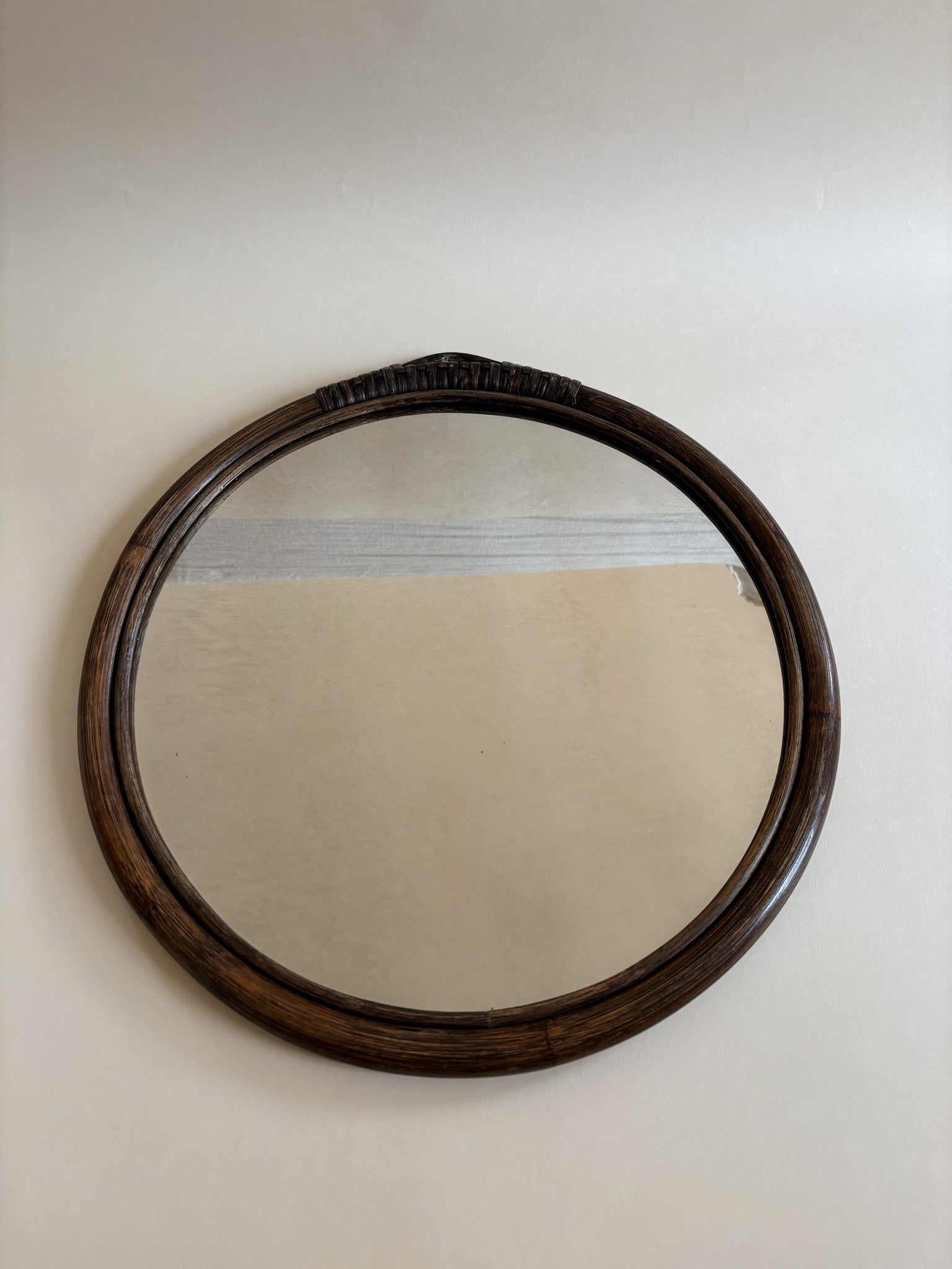 Vintage Round Mirror with Natural Bamboo Frame