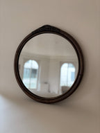 Vintage Round Mirror with Natural Bamboo Frame