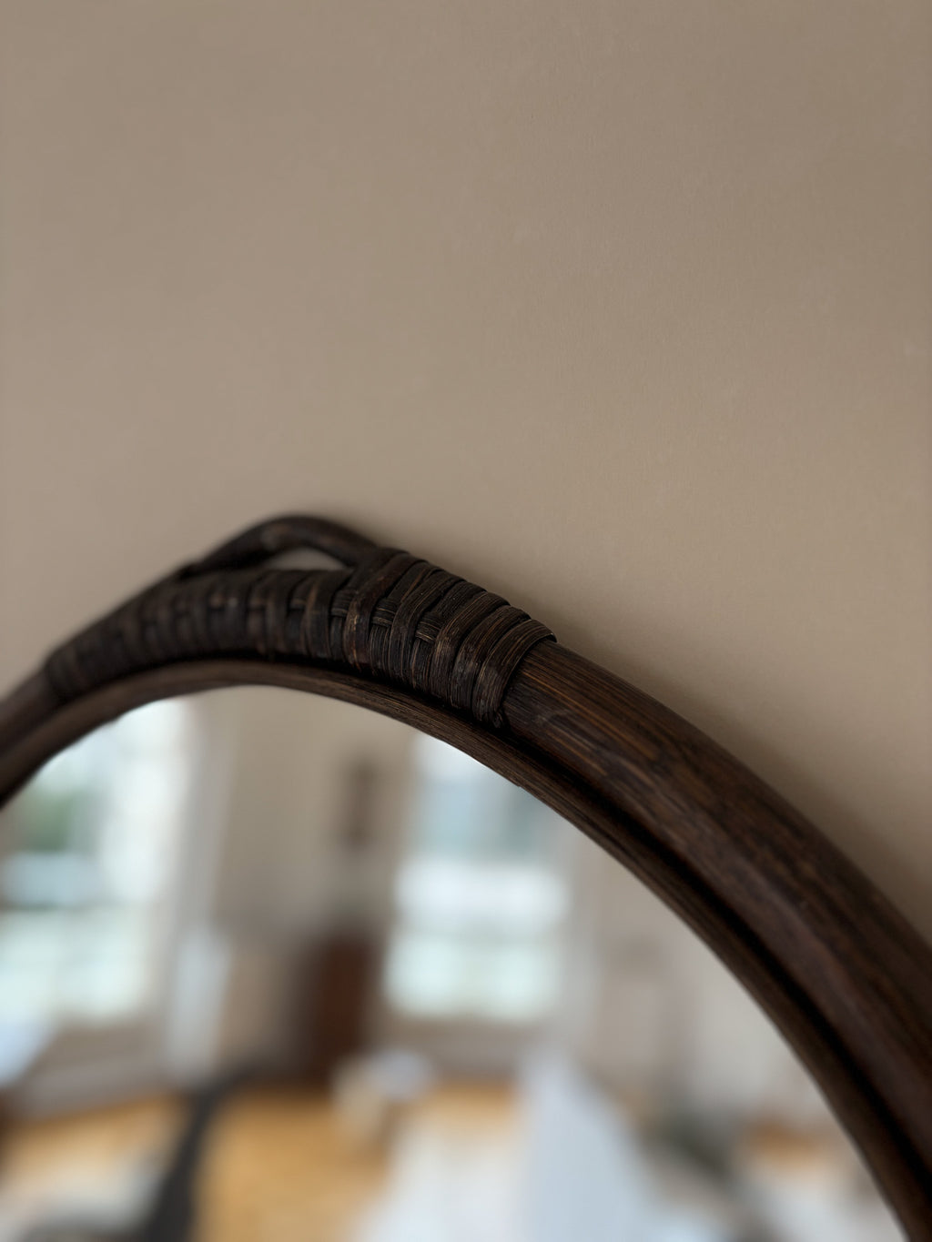 Vintage Round Mirror with Natural Bamboo Frame