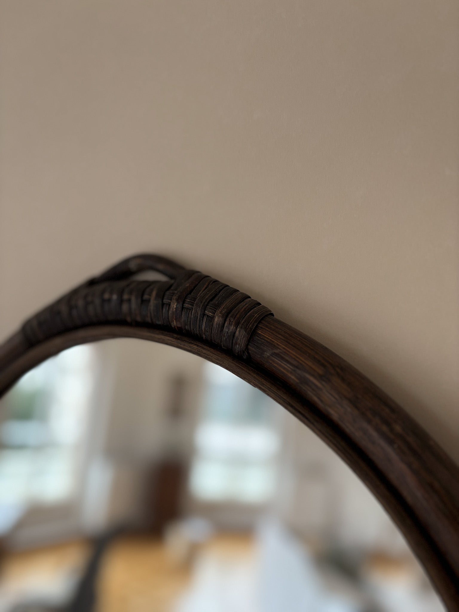 Vintage Round Mirror with Natural Bamboo Frame