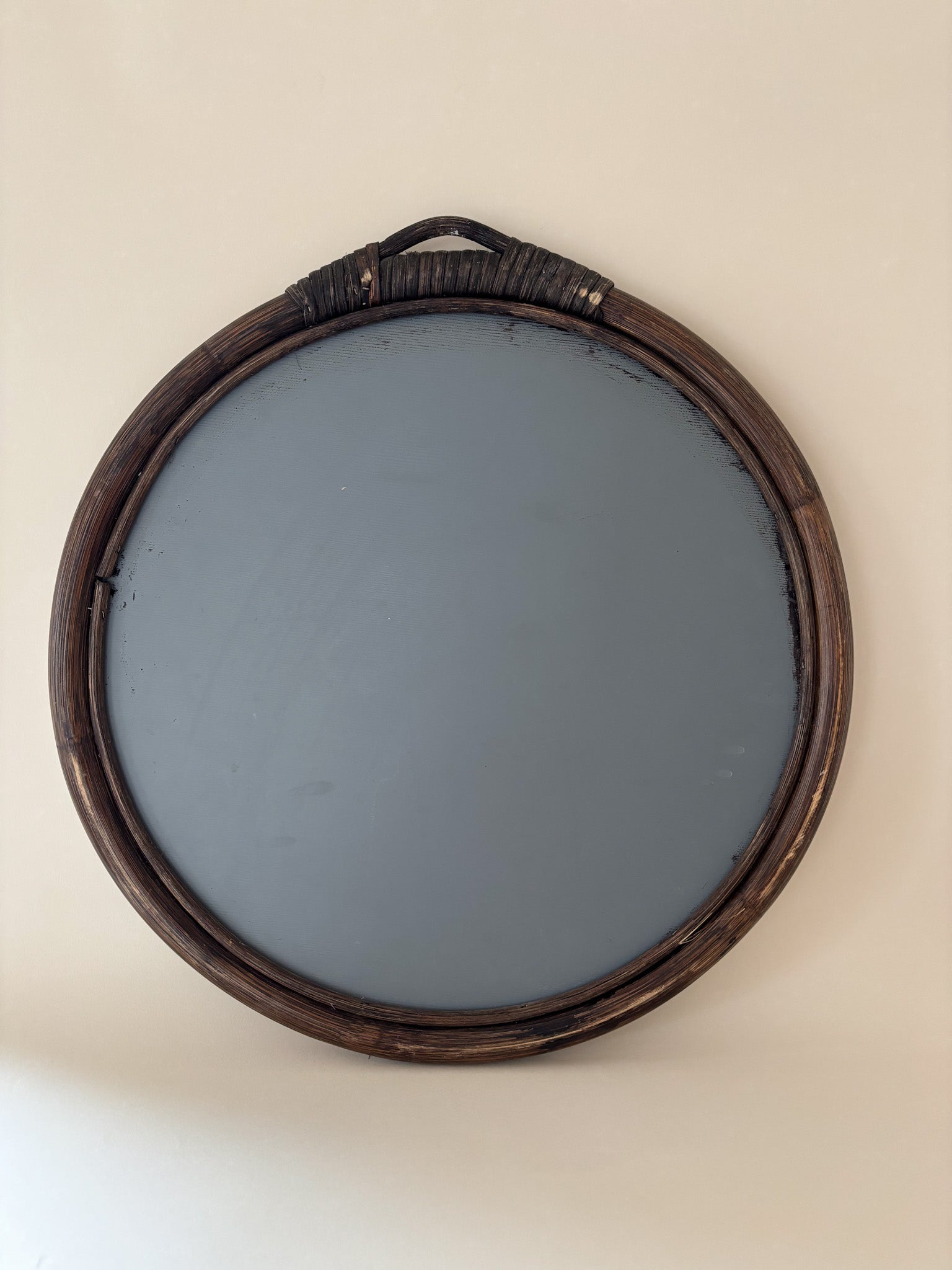 Vintage Round Mirror with Natural Bamboo Frame