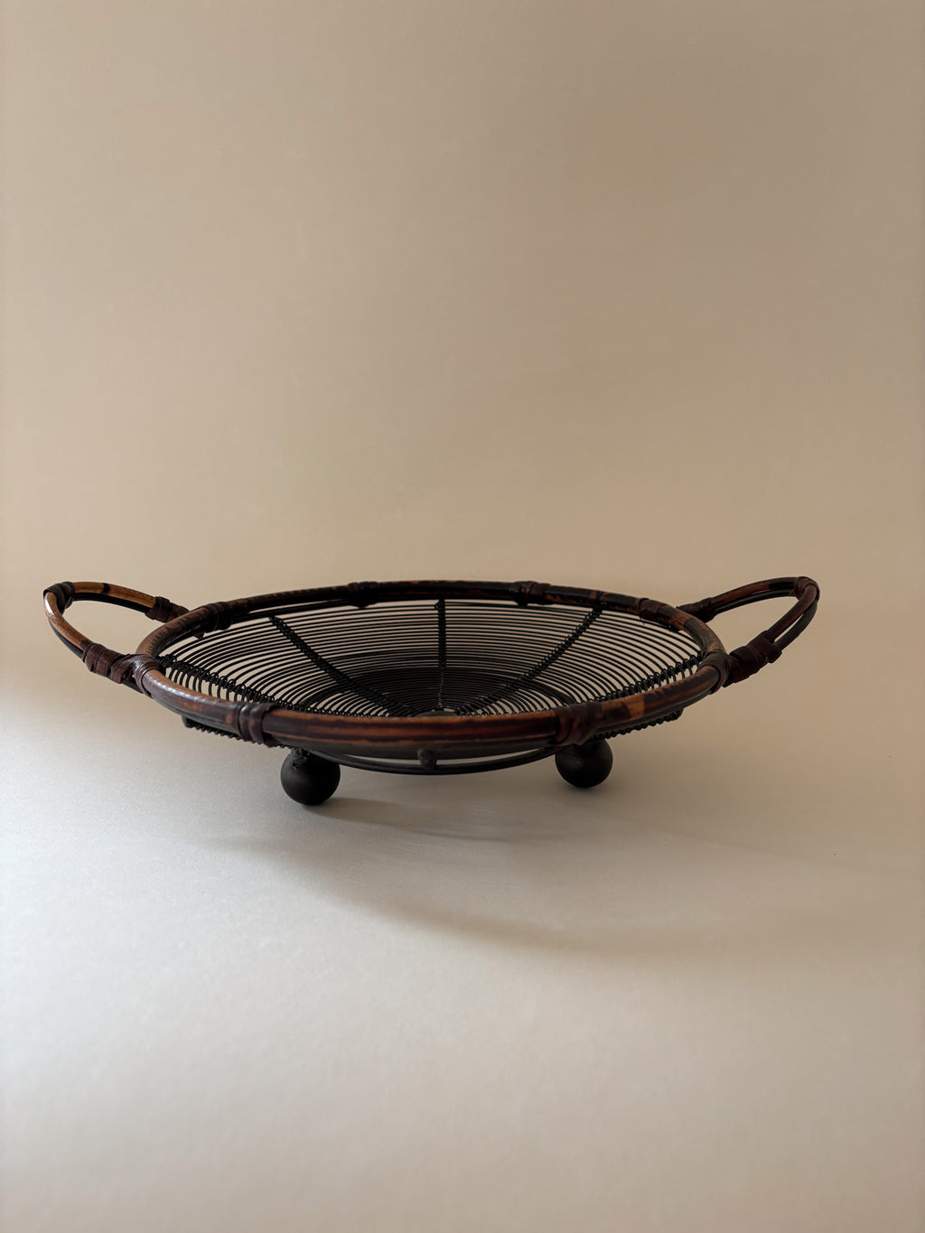 Vintage Wire Basket with Rattan Rim