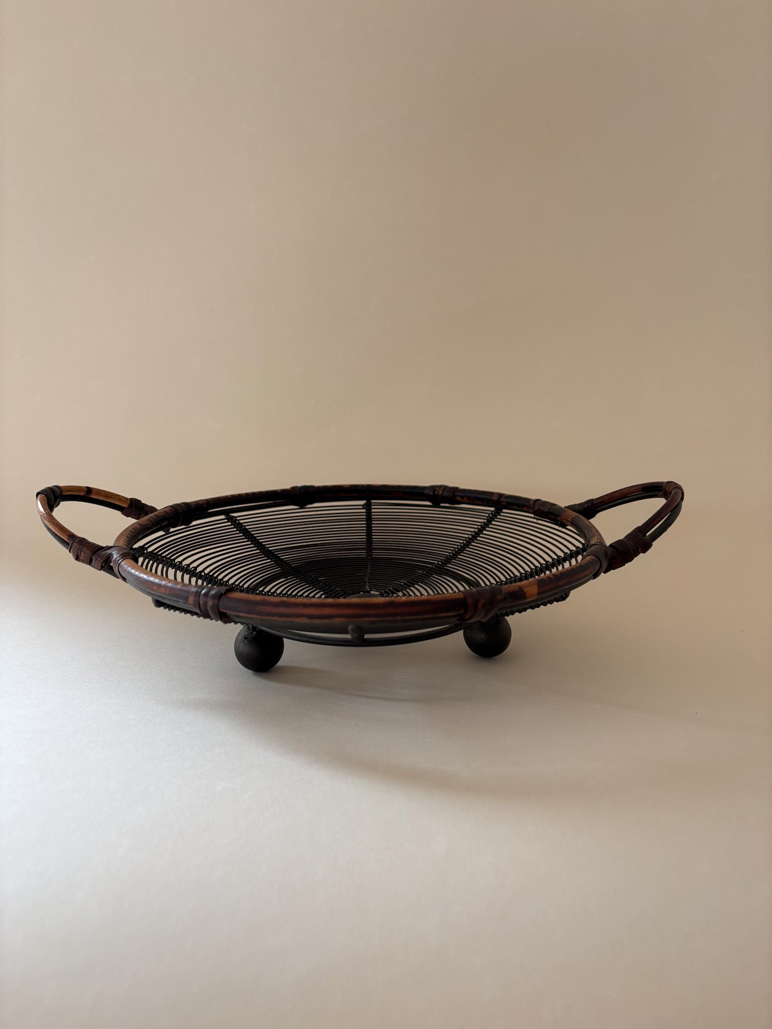 Vintage Wire Basket with Rattan Rim