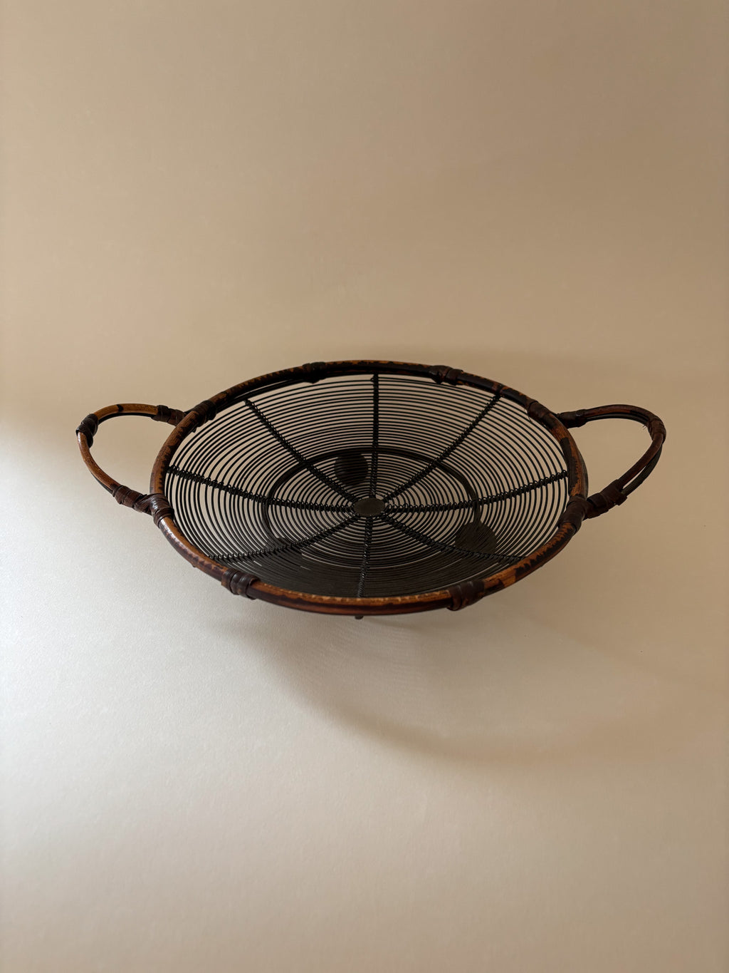 Vintage Wire Basket with Rattan Rim