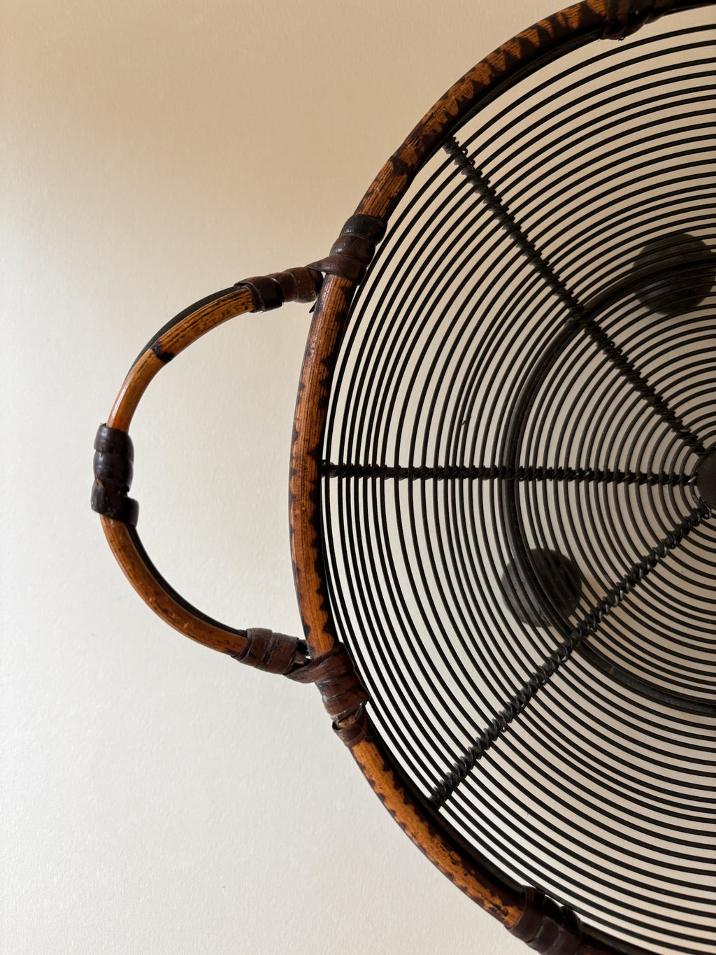 Vintage Wire Basket with Rattan Rim