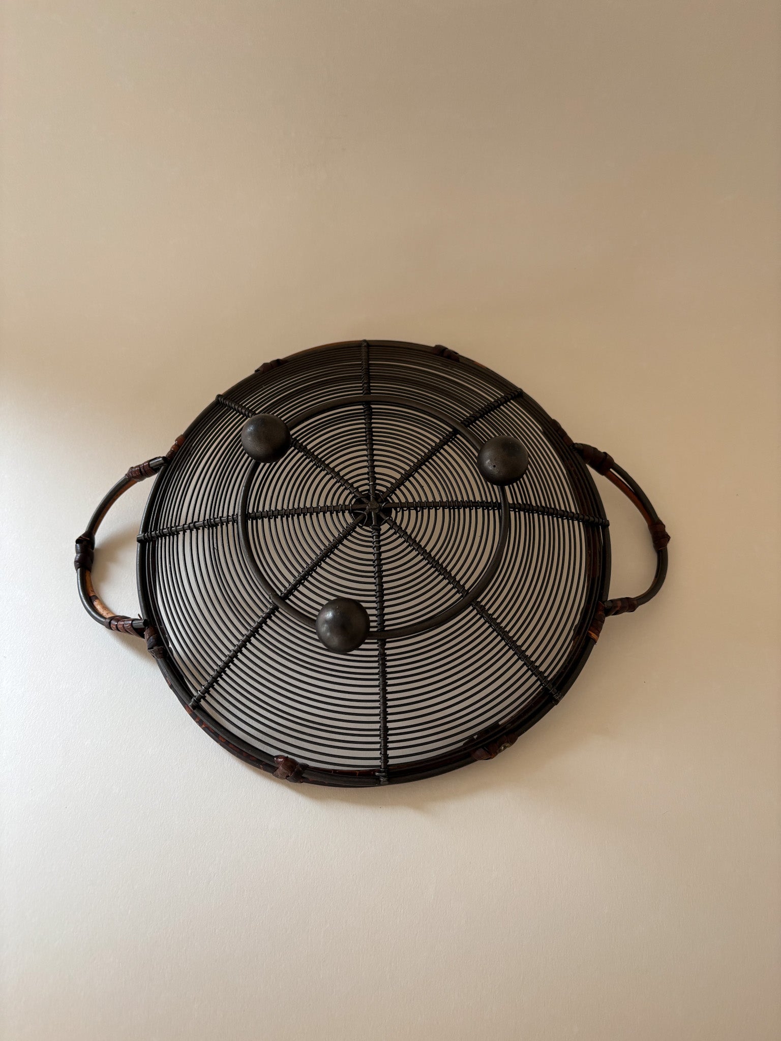 Vintage Wire Basket with Rattan Rim
