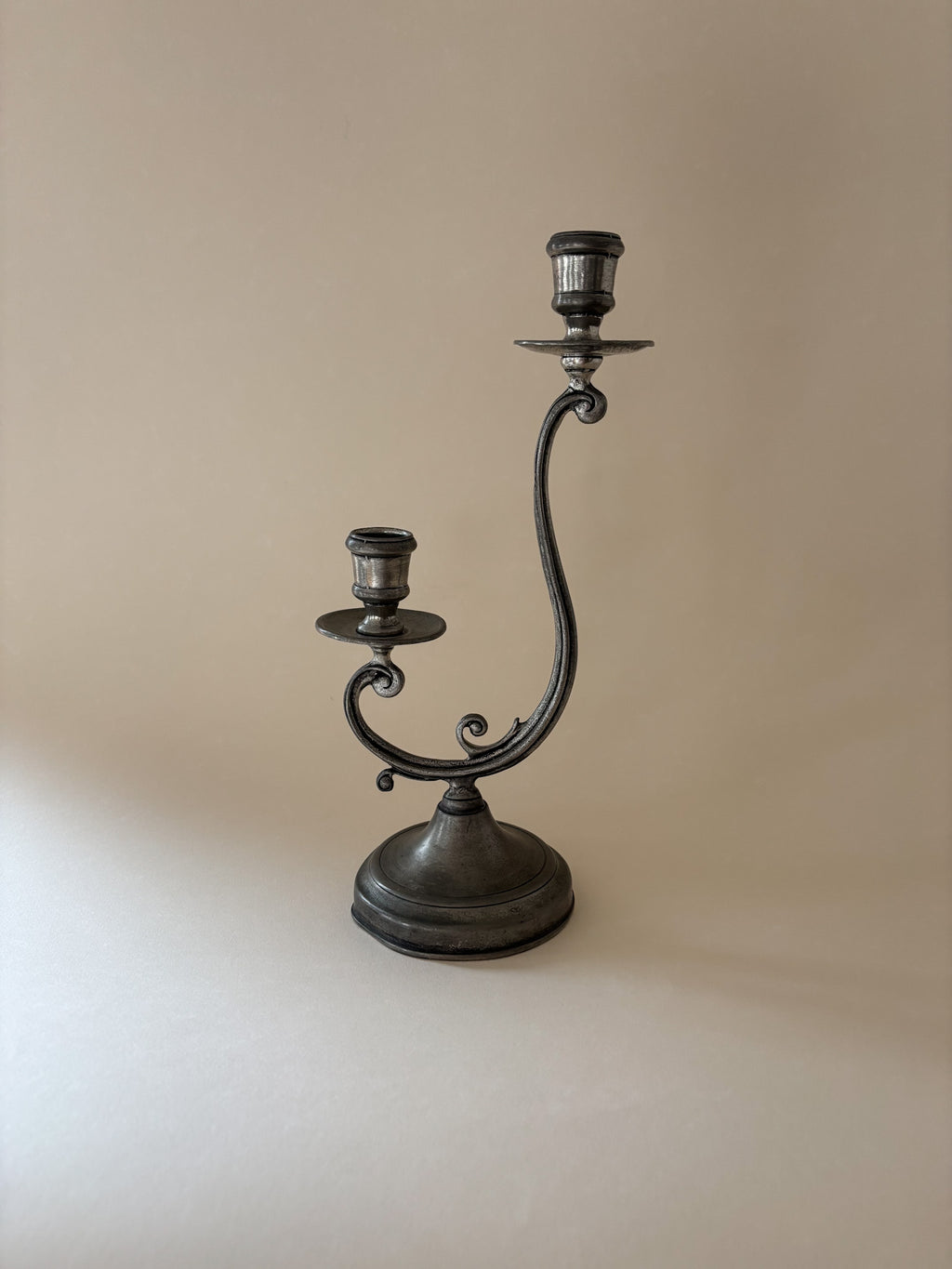 Vintage Pewter Two-Arm Candle Holder