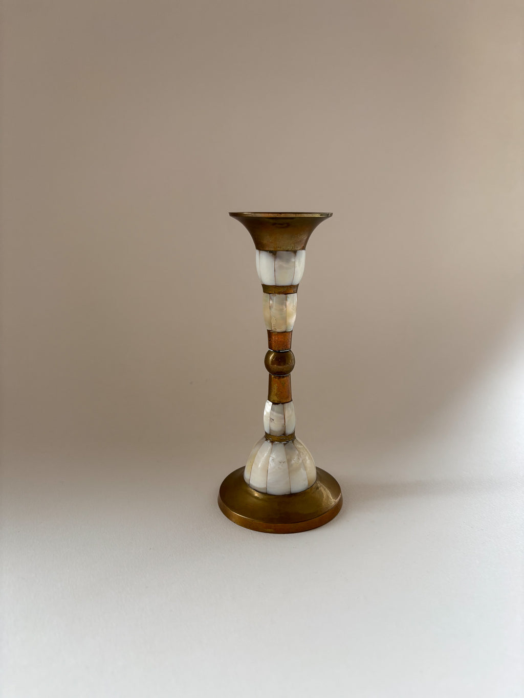 Brass & Mother of Pearl Candlestick