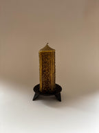 Vintage Carved Pillar Candle with Metal Stand