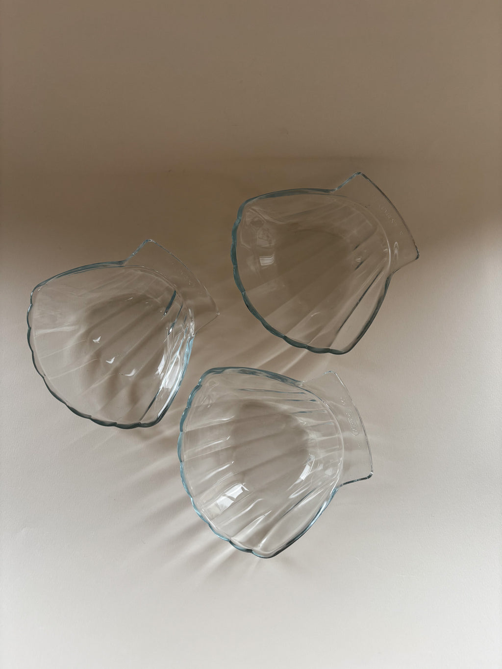 Set of Three Vintage Pyrex Clear Glass Scalloped Shell Dishes