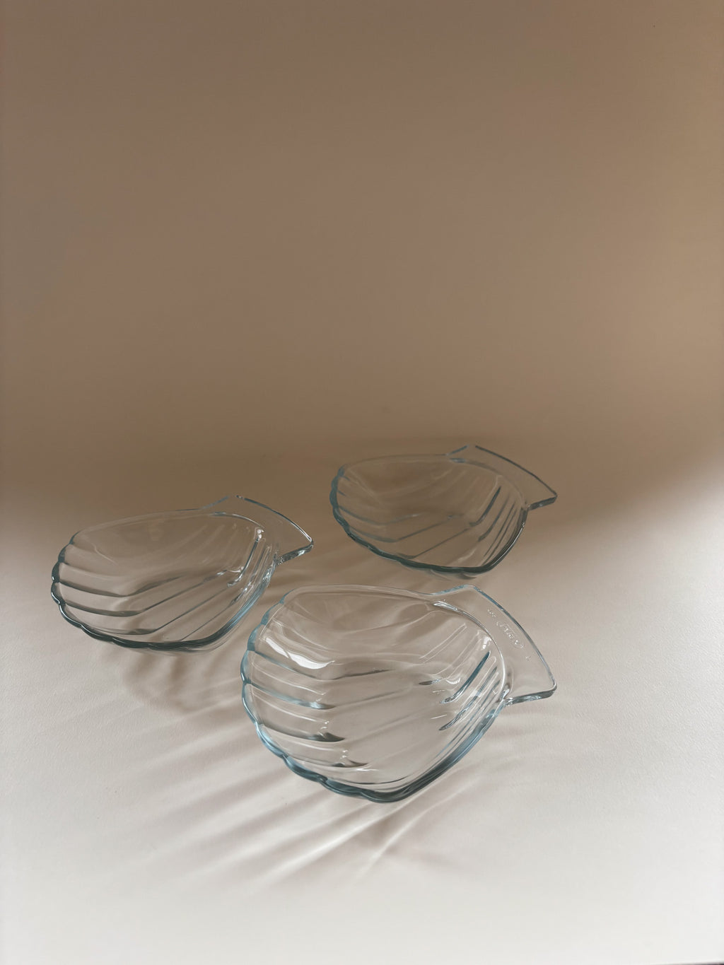 Set of Three Vintage Pyrex Clear Glass Scalloped Shell Dishes