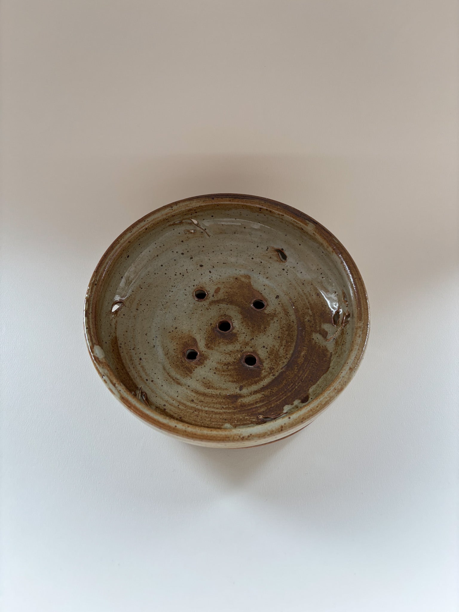Vintage Hand-Thrown Ceramic Berry Bowl with Saucer