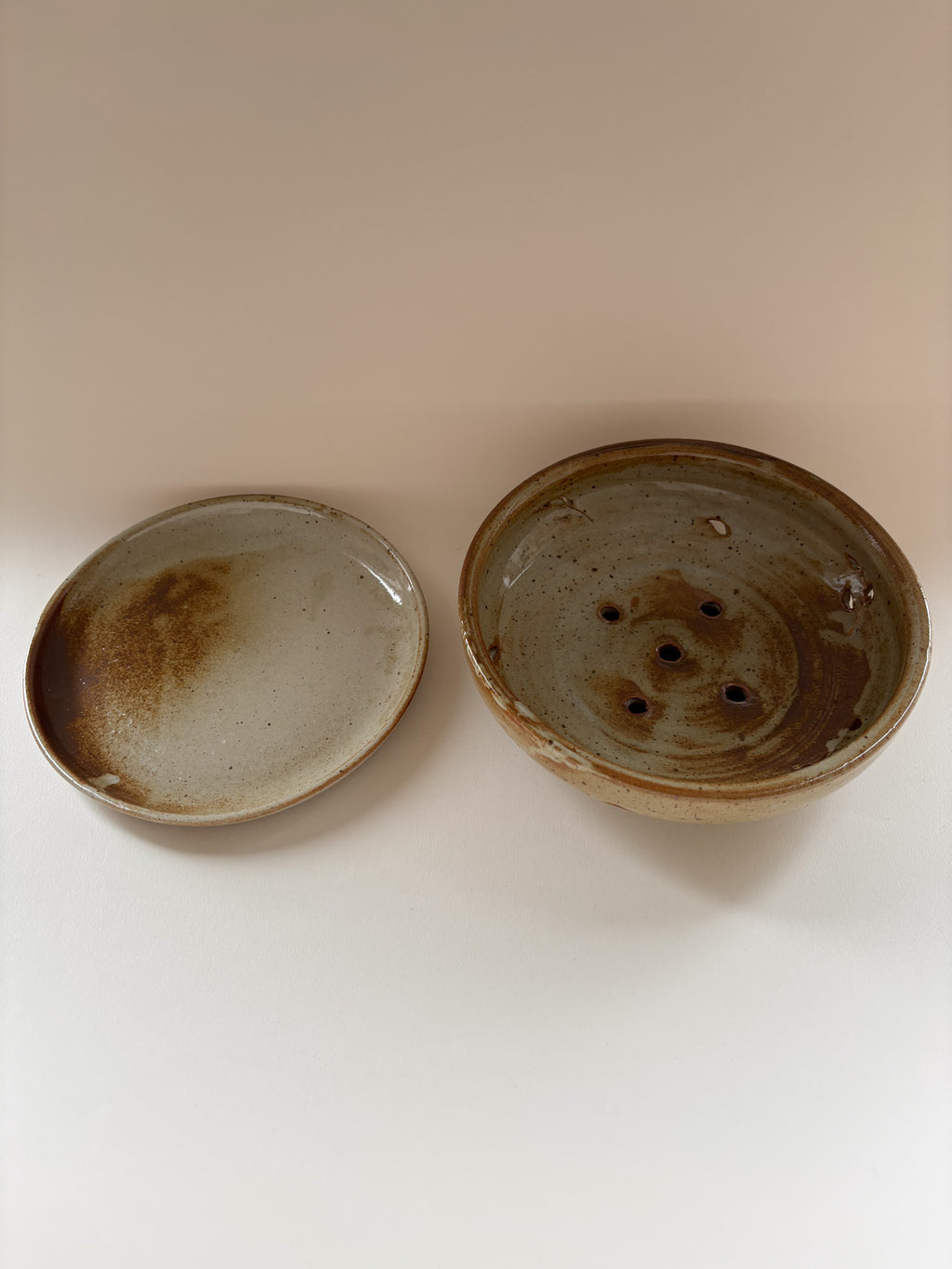 Vintage Hand-Thrown Ceramic Berry Bowl with Saucer