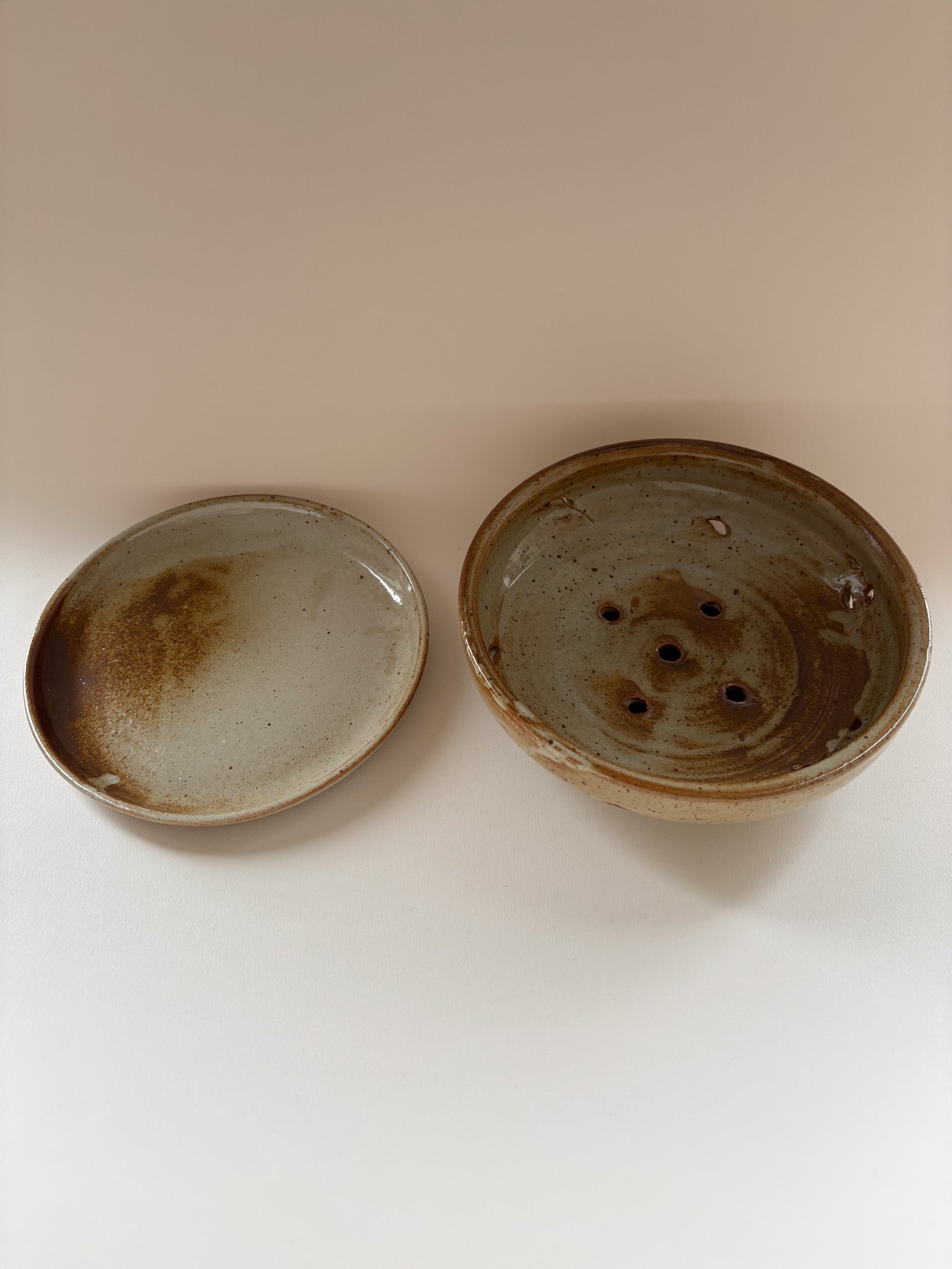 Vintage Hand-Thrown Ceramic Berry Bowl with Saucer