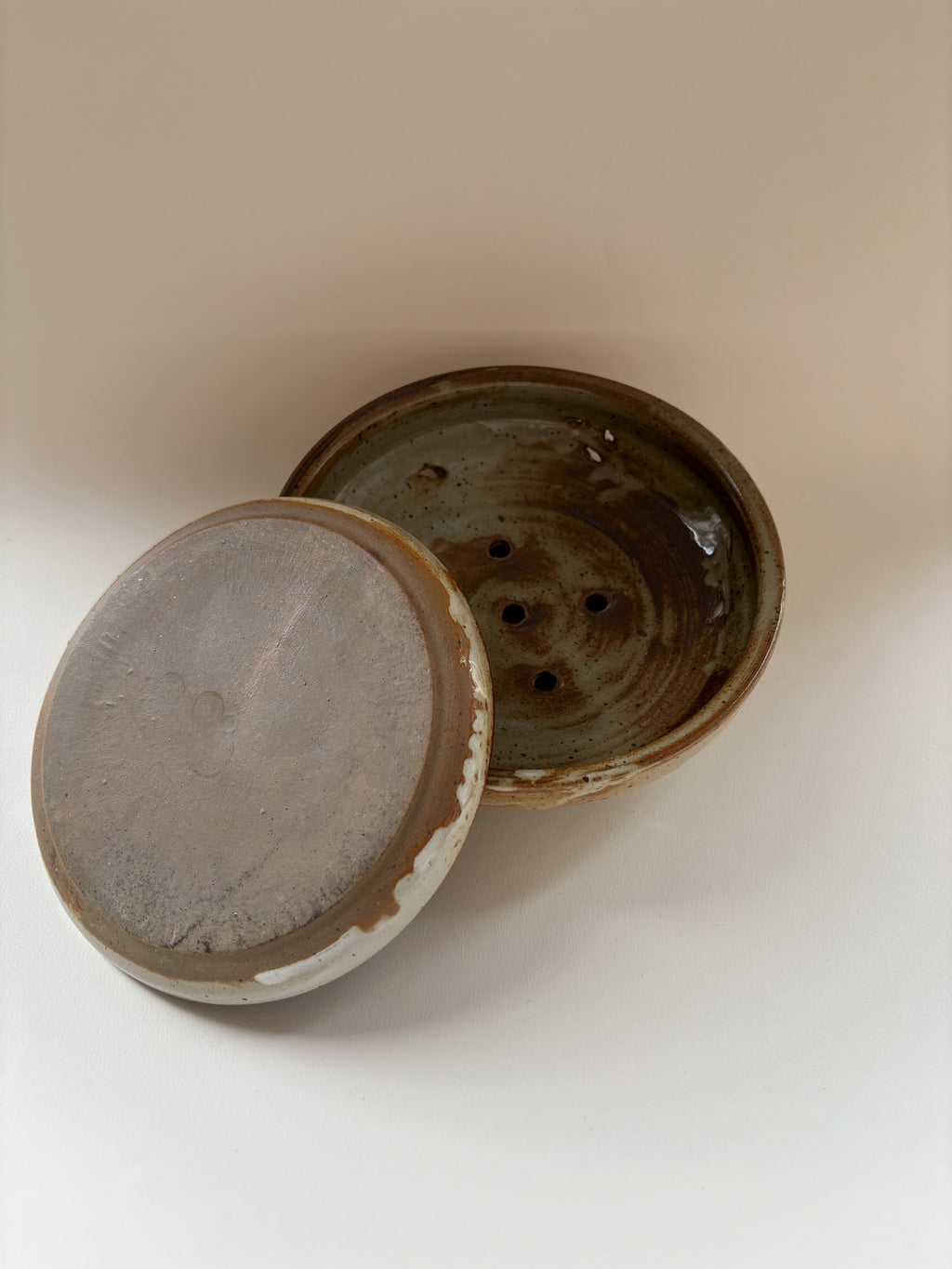 Vintage Hand-Thrown Ceramic Berry Bowl with Saucer