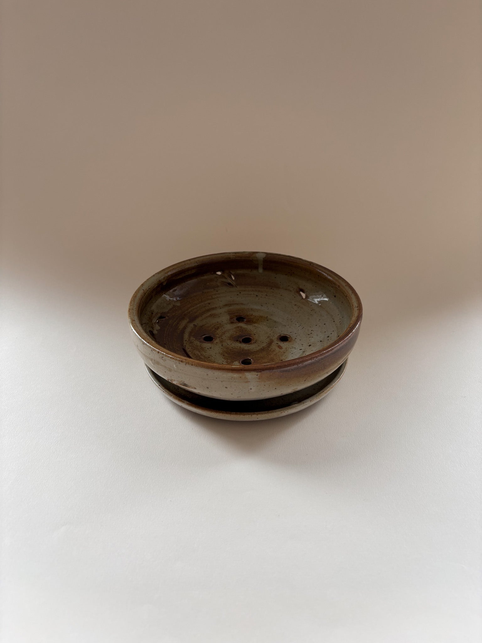 Vintage Hand-Thrown Ceramic Berry Bowl with Saucer