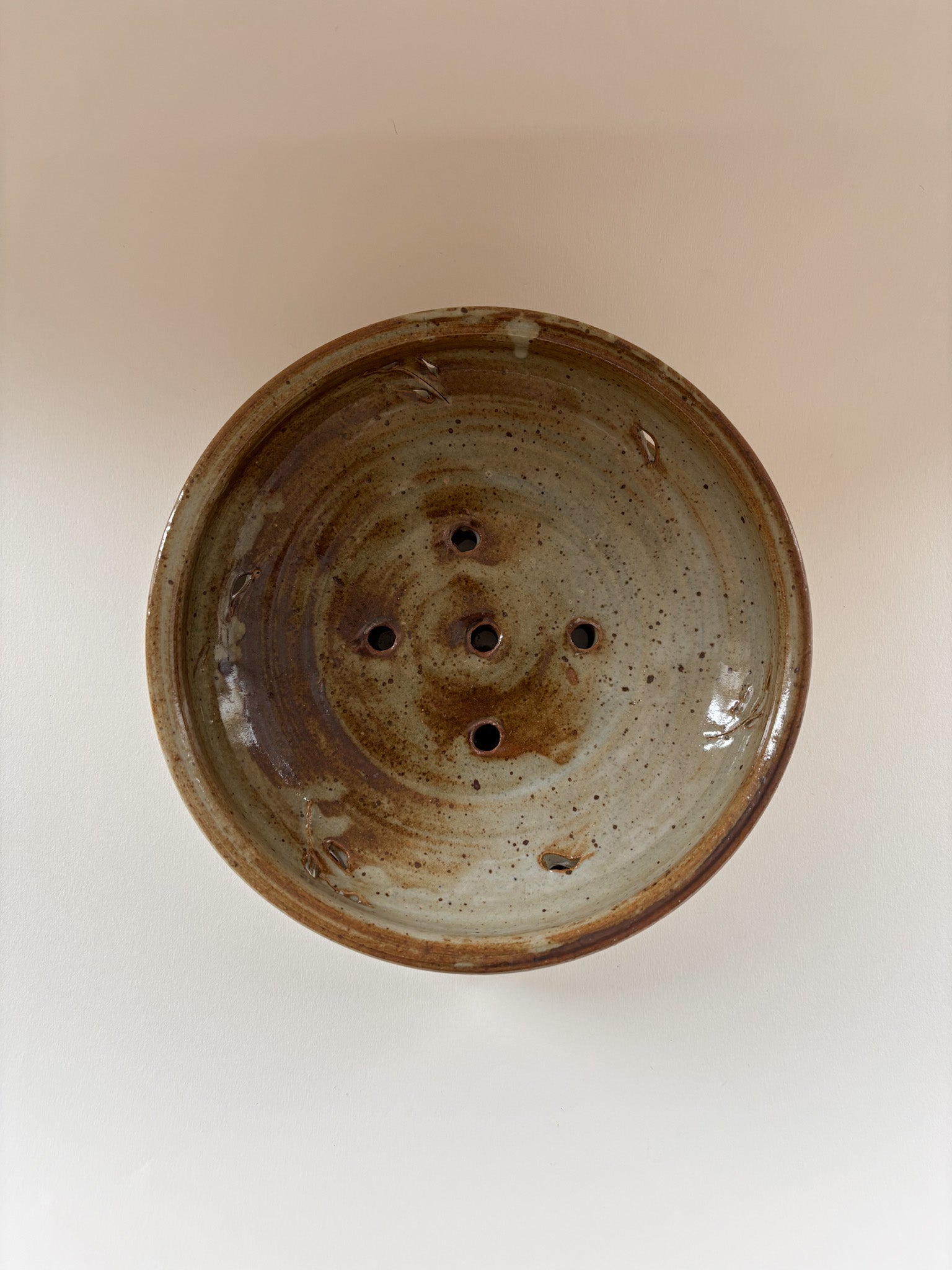 Vintage Hand-Thrown Ceramic Berry Bowl with Saucer