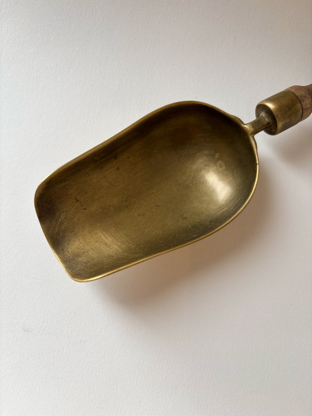 Vintage Medium Brass Grain Scoop with Wooden Handle