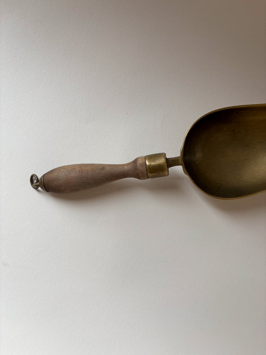 Vintage Medium Brass Grain Scoop with Wooden Handle