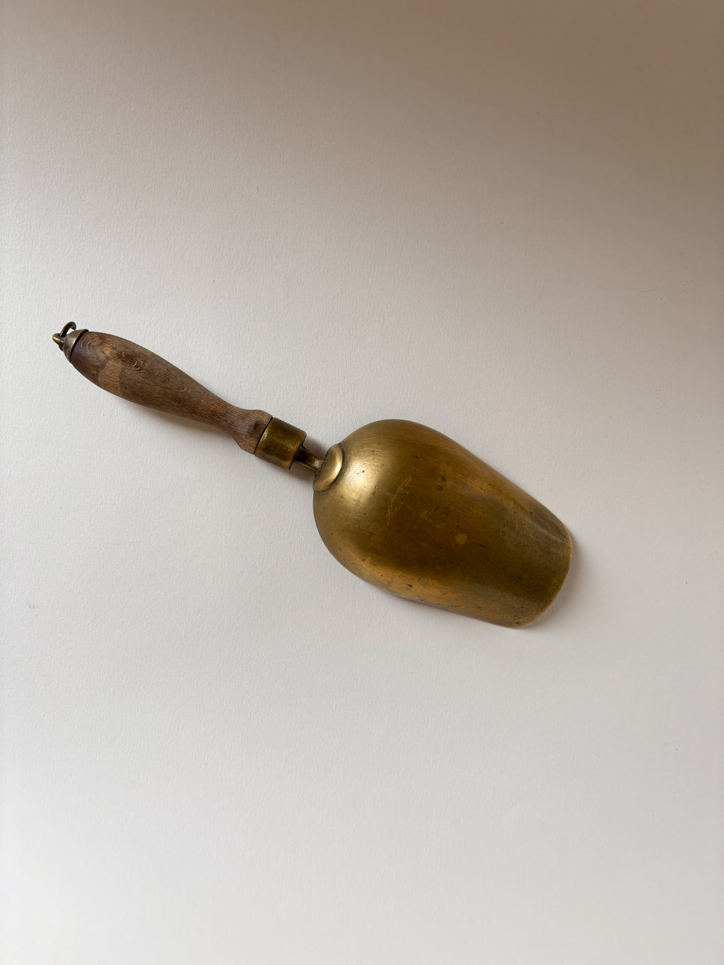 Vintage Medium Brass Grain Scoop with Wooden Handle