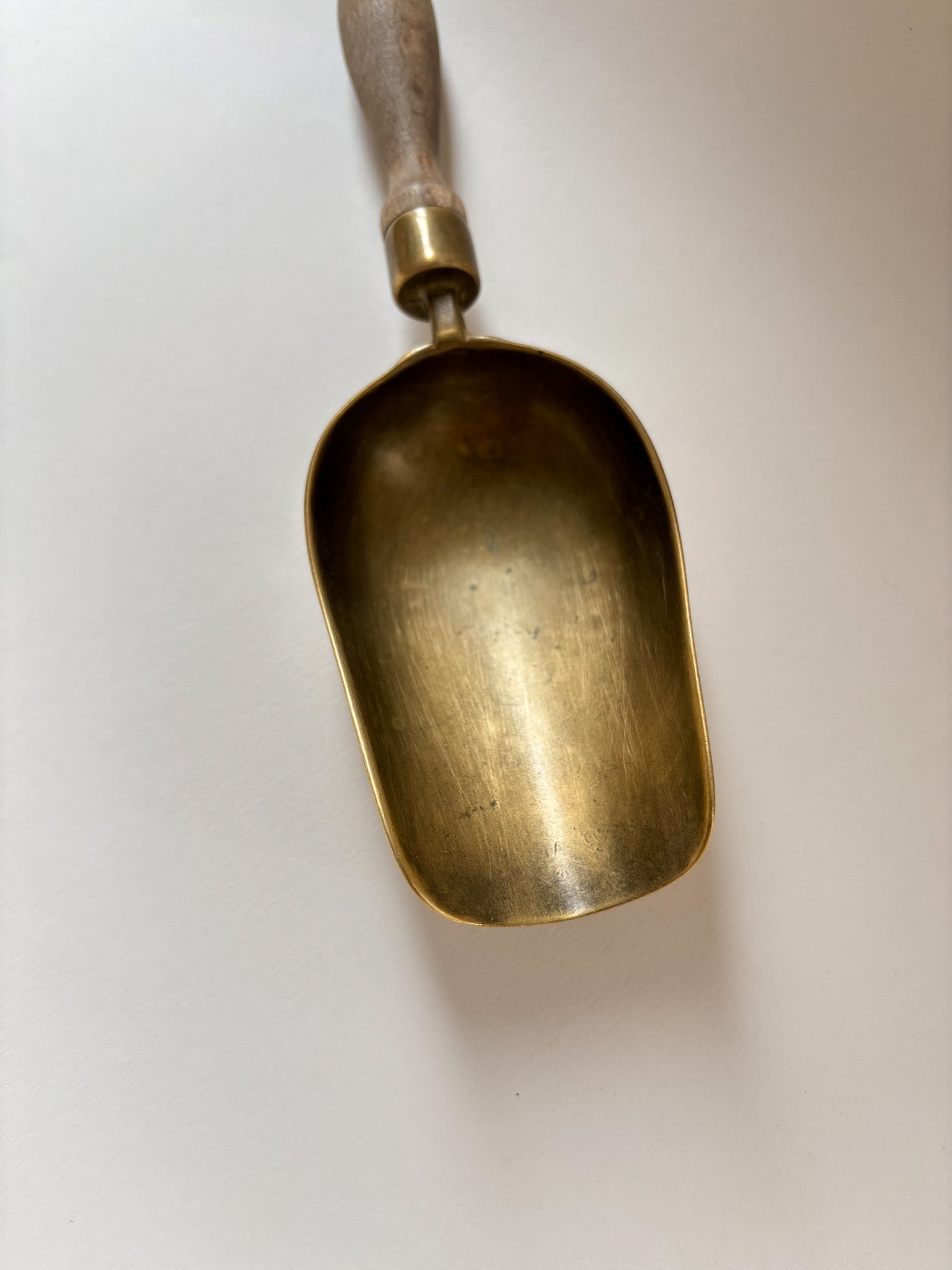 Vintage Medium Brass Grain Scoop with Wooden Handle