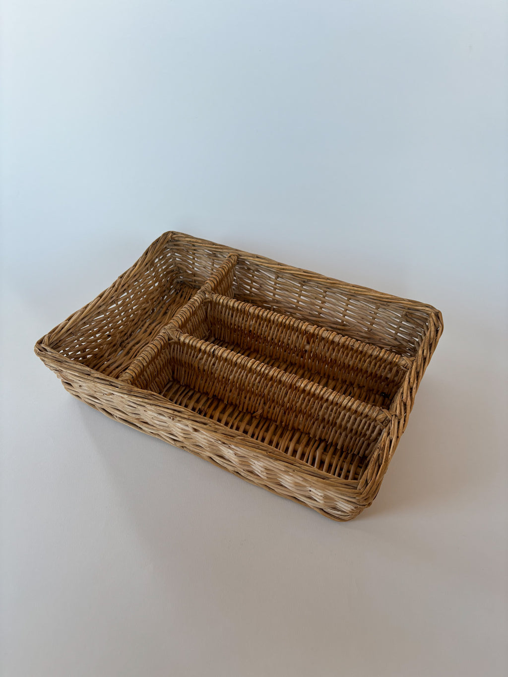 Vintage Handwoven Wicker Cutlery Organizer 1