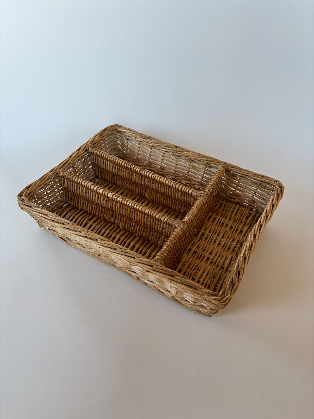 Vintage Handwoven Wicker Cutlery Organizer 1