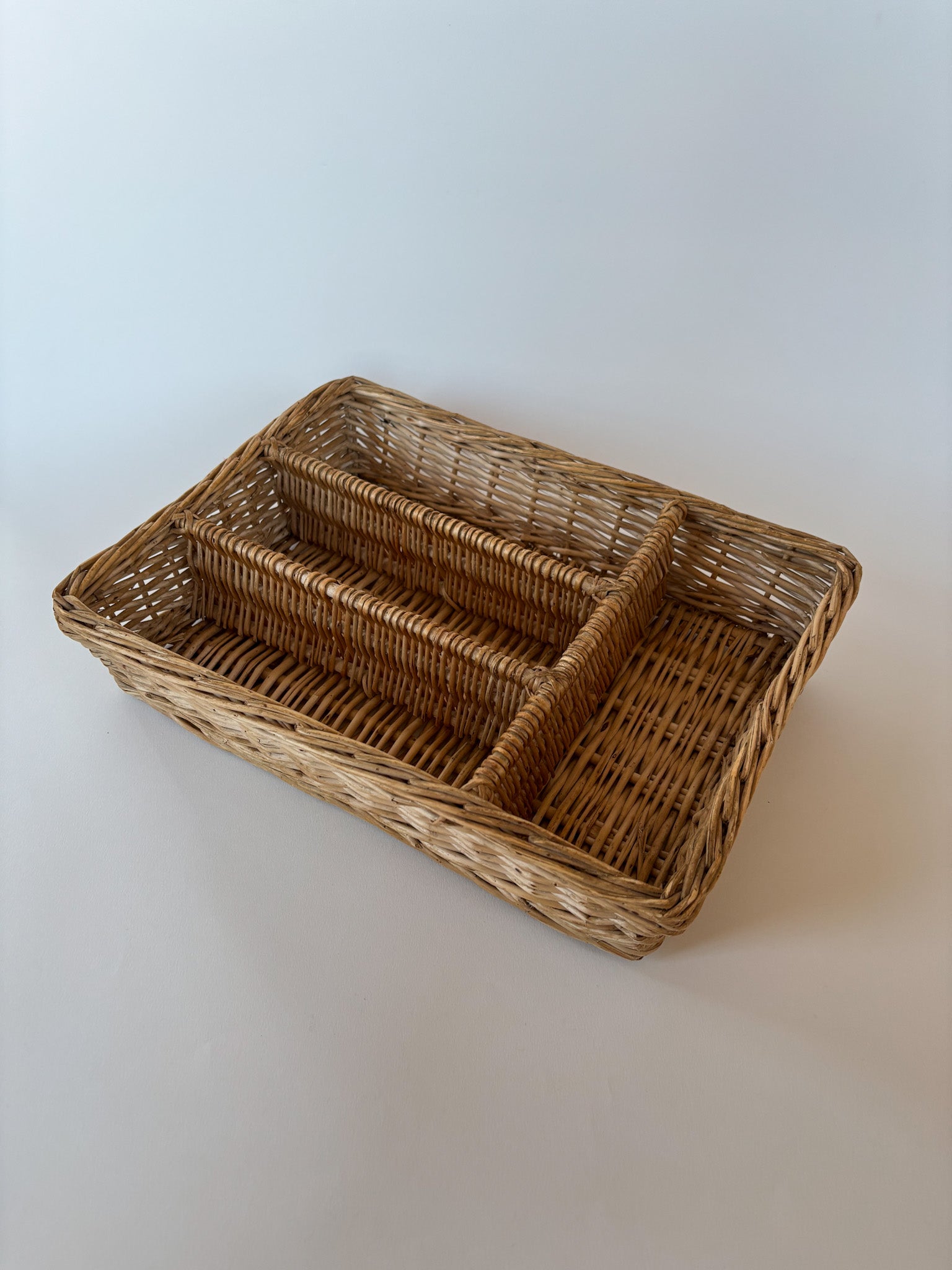 Vintage Handwoven Wicker Cutlery Organizer 1