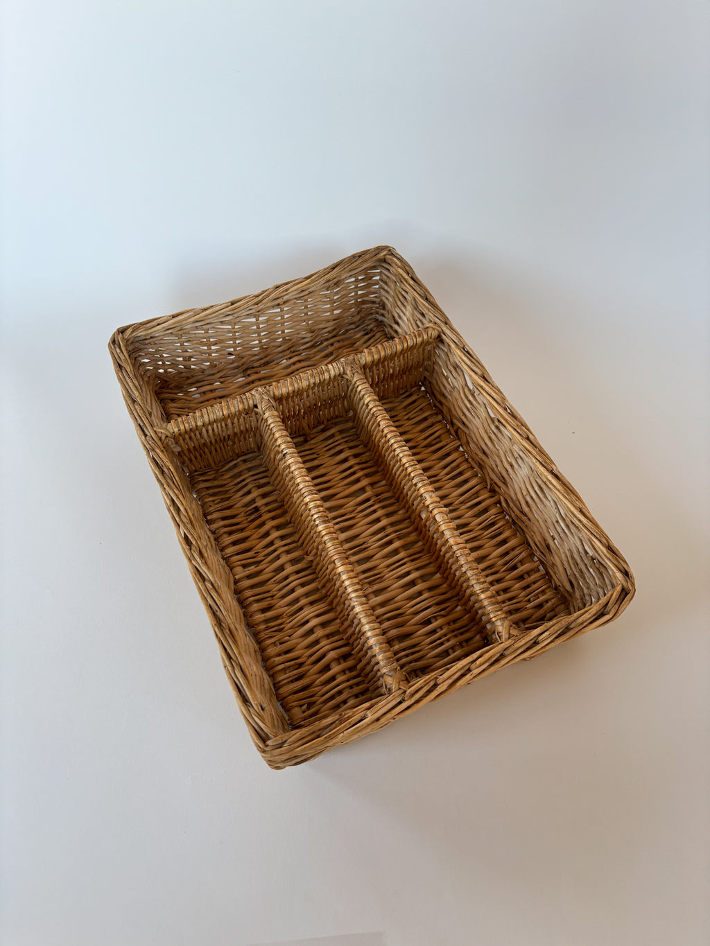 Vintage Handwoven Wicker Cutlery Organizer 1