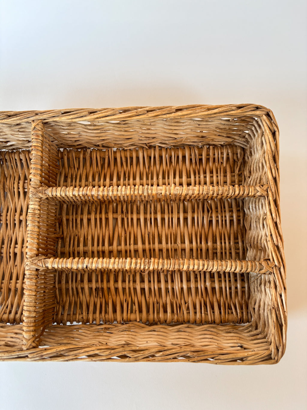 Vintage Handwoven Wicker Cutlery Organizer 1